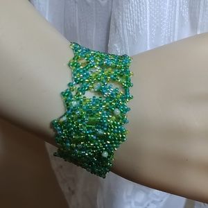 Field of Green Free Form Beaded Bracelet